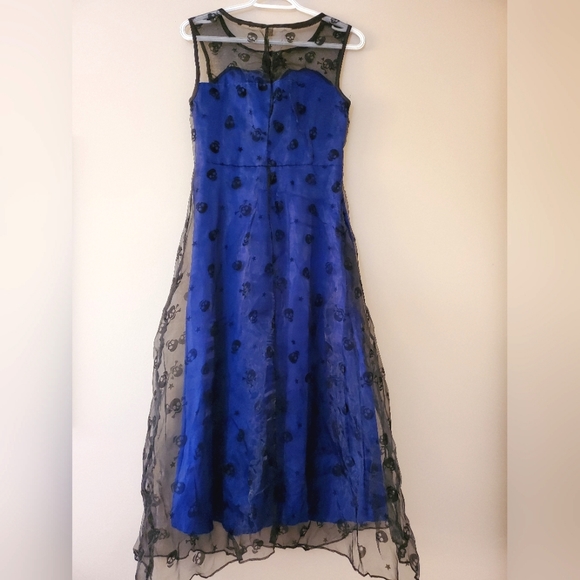 Skull Print 💀 overlay Rockabilly Dress - Size M - Picture 3 of 8